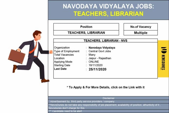 Navodaya Vidyalaya Jobs - Teachers Librarian